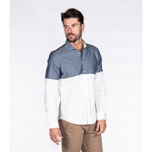 Camicie Manica Lunga Bicolore Popeline Stretch Unito Bianco