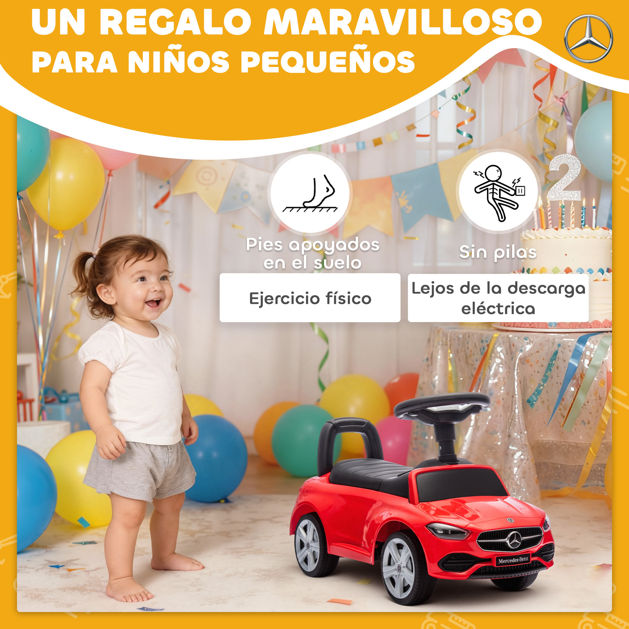 Coche Correpasillos para Niños de 18-36 Meses Mercedes-Benz Clase C, Correpasillos con Bocina, Volante, Sonidos de Motor y Espacio de Almacenaje, 65x28x39 cm, Rojo