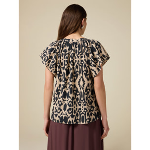 Oltre - Blusa con estampado étnico - Negro