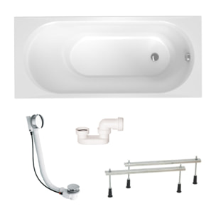 Project 170x70x45 cm baignoire rectangulaire en acrylique coulé 204 L + pieds + vidage + siphon, blanc (SATVAPRO170-SETP1)