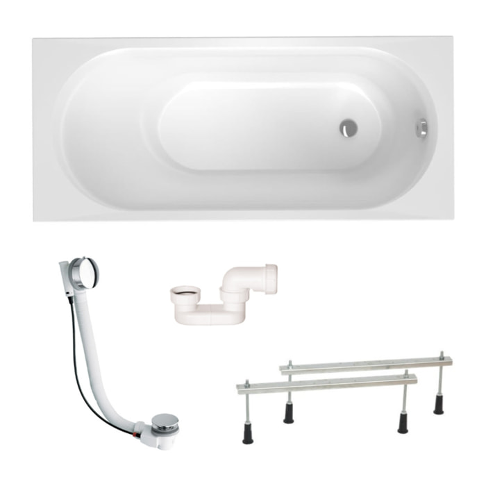 Project 170x70x45 cm baignoire rectangulaire en acrylique coulé 204 L + pieds + vidage + siphon, blanc (SATVAPRO170-SETP1)