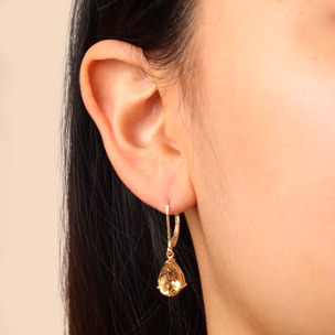 Orecchini Pendenti a Goccia in Argento 925 placcato Oro Giallo 18Kt con Citrino