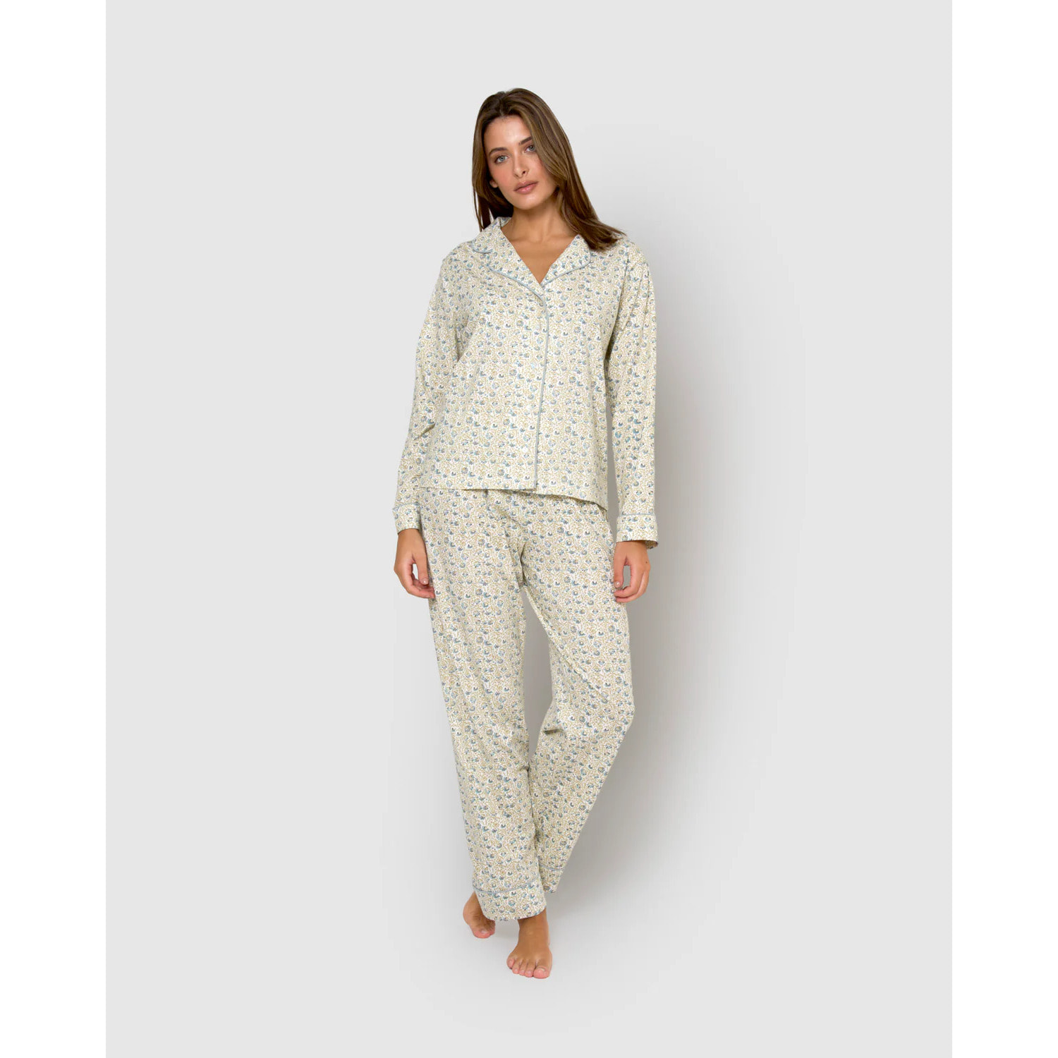 Pijama largo camisero algodón domana azul agua