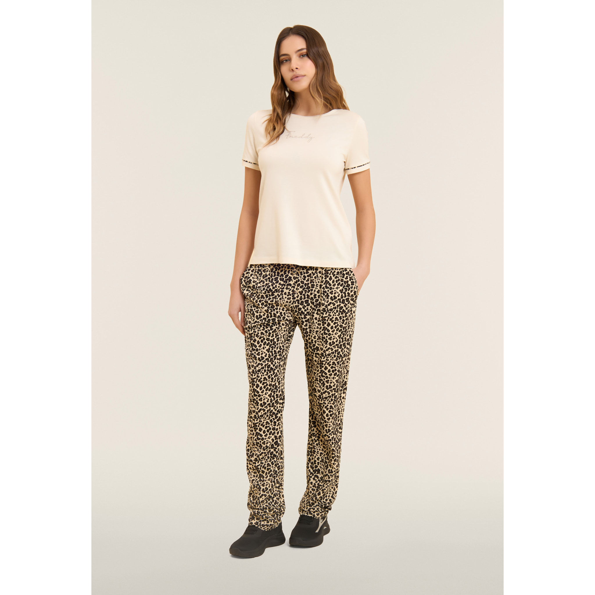 T-shirt con inserto crinkle sul retro e dettagli animalier
