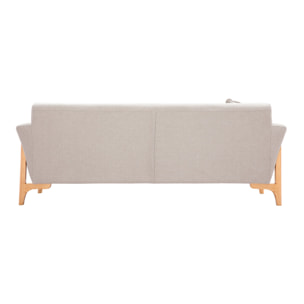Canapé scandinave 3 places en tissu effet velours texturé beige et bois clair ASAKO