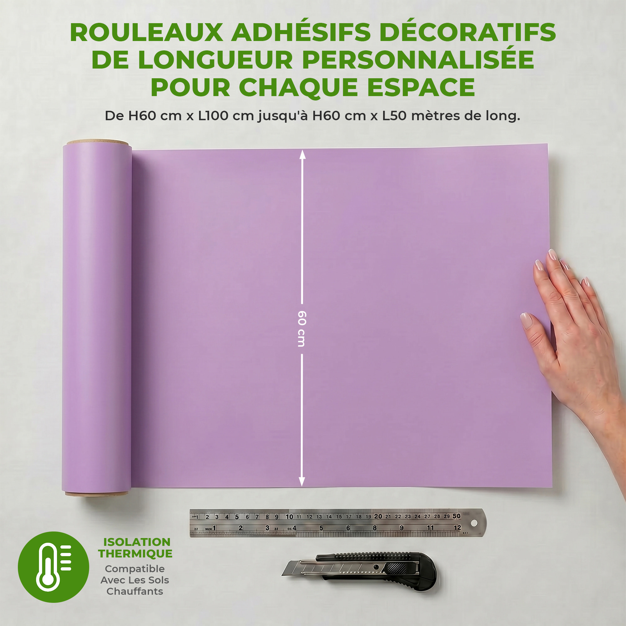 Rouleau adhésif décoratif Vinyle au Mètre - Lilas - Sticker Lavable Imperméable Mur Cuisine Meubles