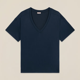 Oltre - T-shirt misto modal con scollo a V - Blu
