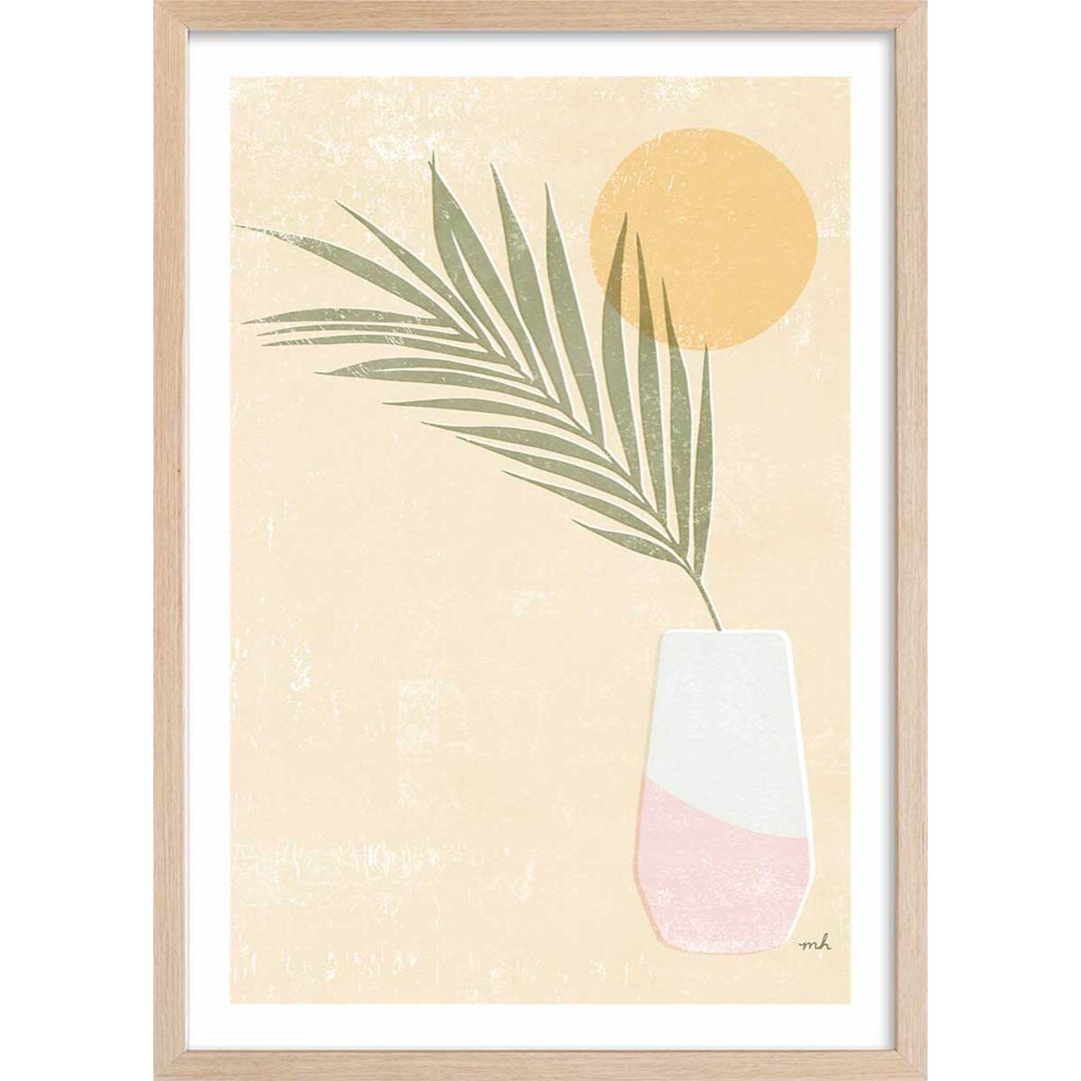 Affiche fleurs Un été jaune citron Affiche + cadre en bois - Chêne