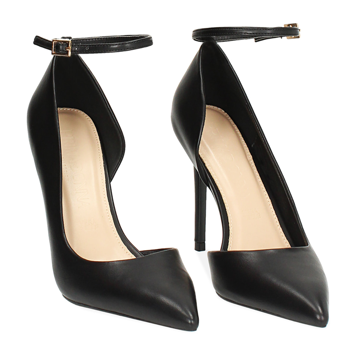 Décolleté donna nere con cinturino, tacco 11 cm