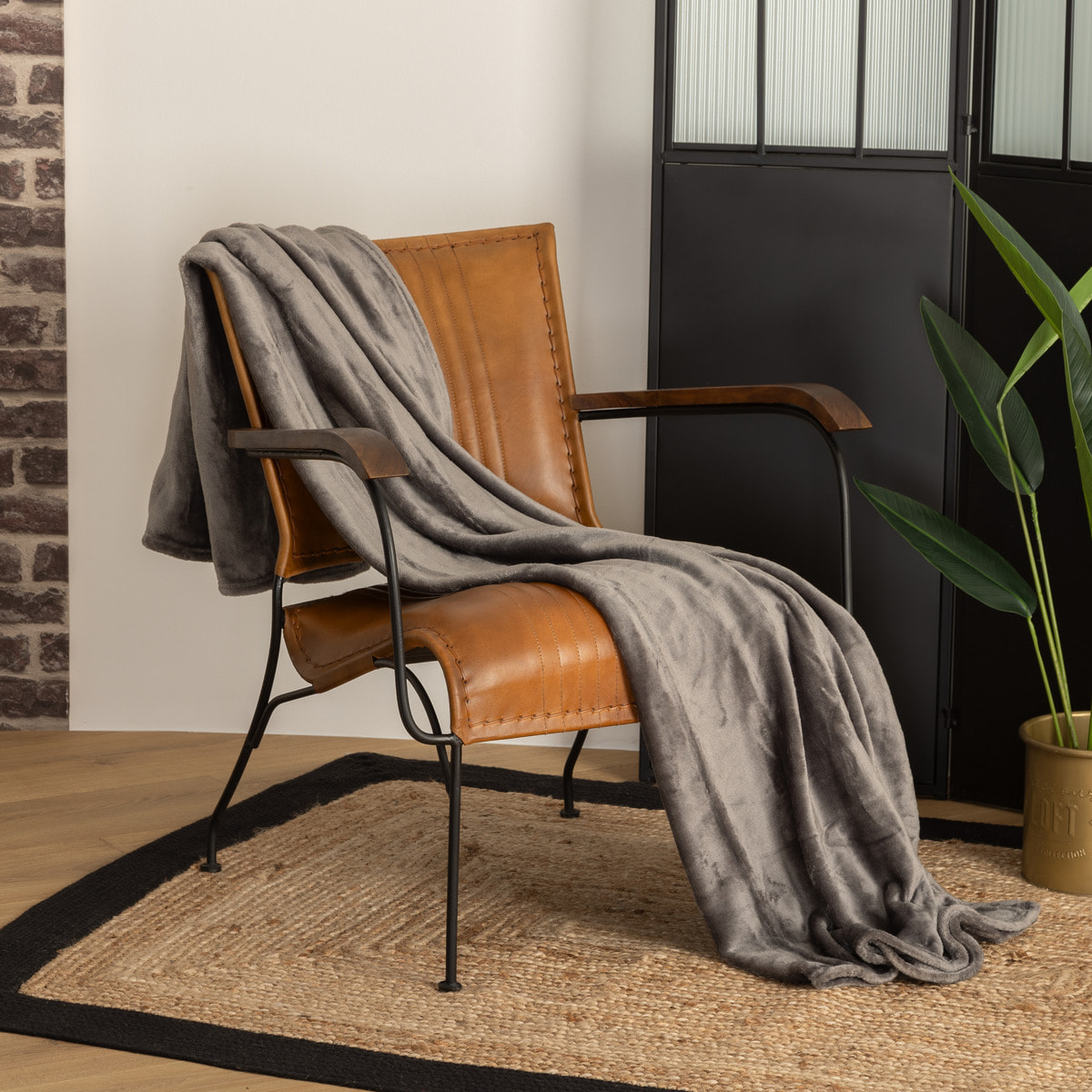 Plaid flanelle gris ardoise 130x180cm