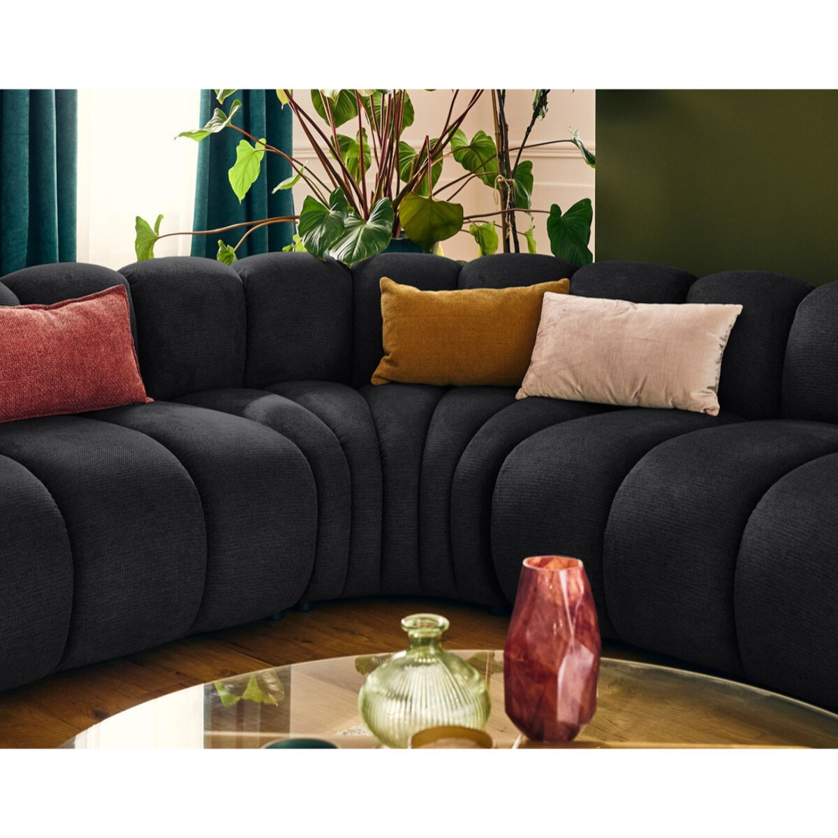 Debbie - canapé modulable d'angle gauche 5 places en tissu texturé - Noir
