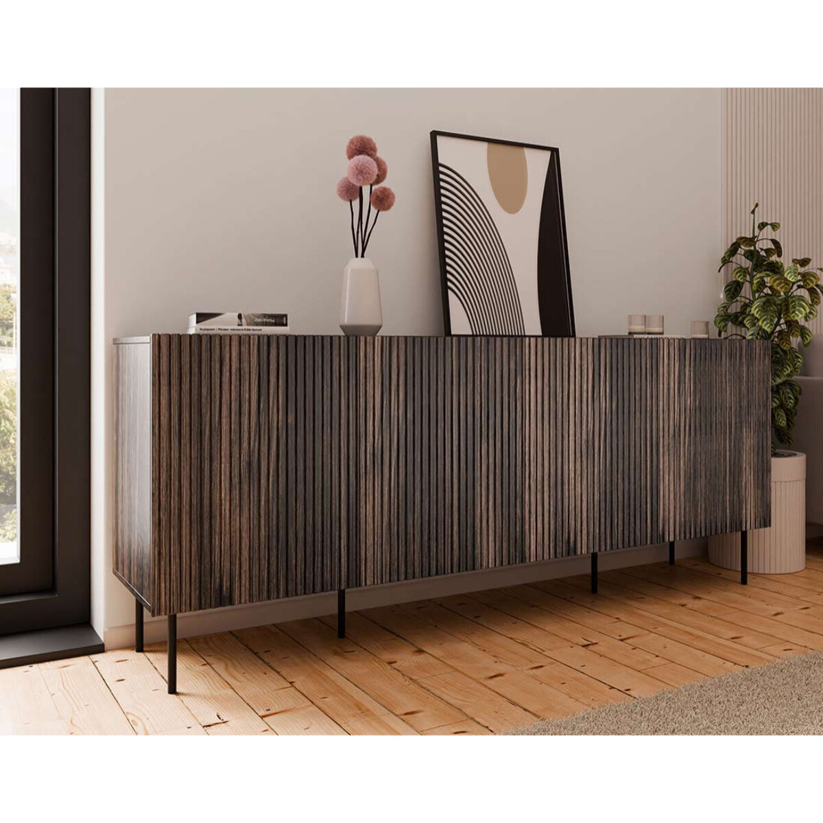 Franco - buffet bas - effet bois - 4 portes - 200 cm - Bois