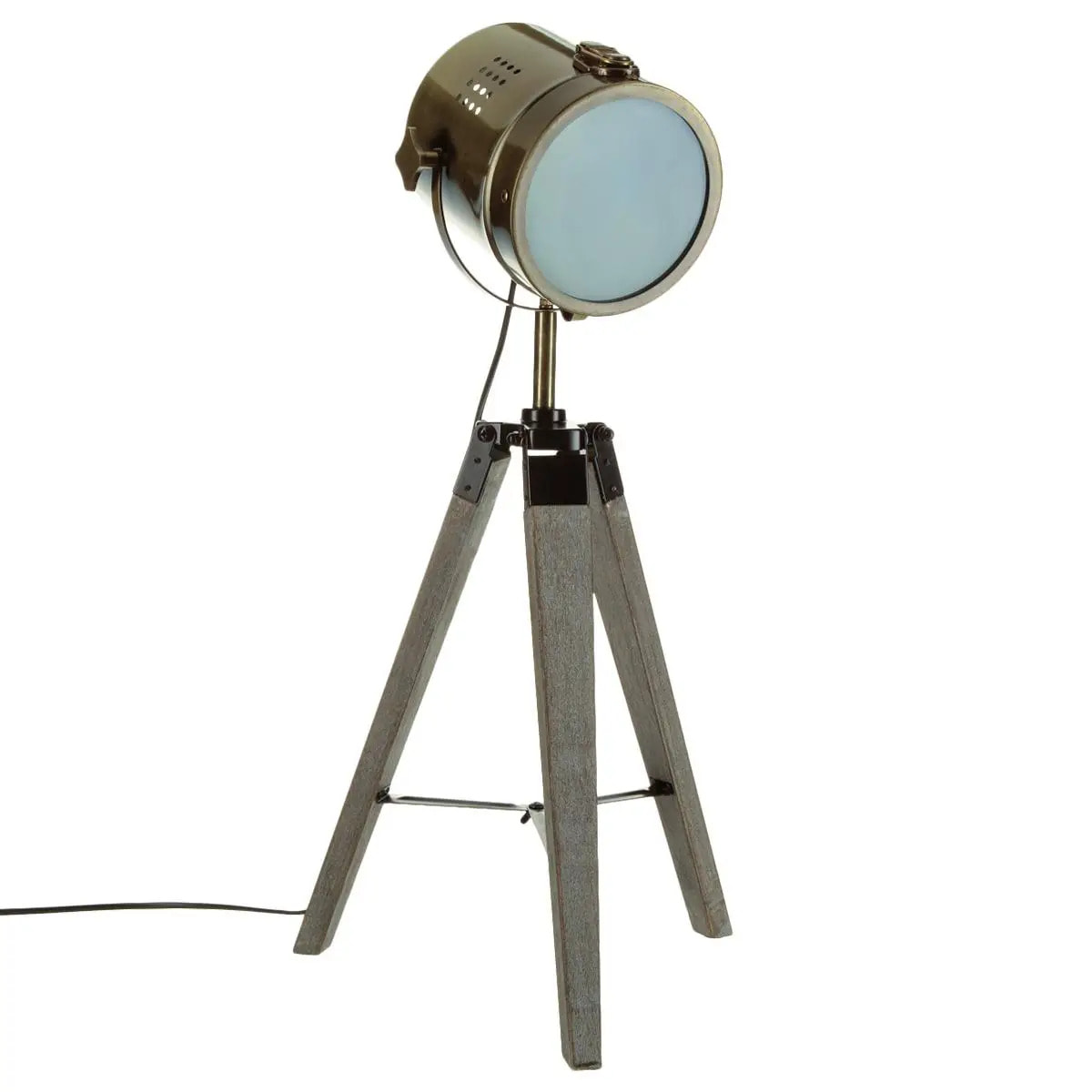 Lampe trépied "Ebor" bronze - bois & acier H68 cm