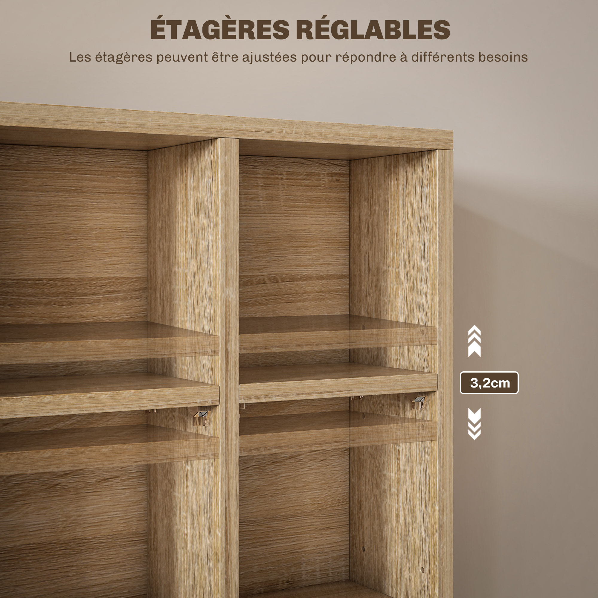 Étagère rangement CD/DVD meuble de rangement pour 480 CDs 24 compartiments réglables en hauteur 89 x 20 x 130 cm naturel