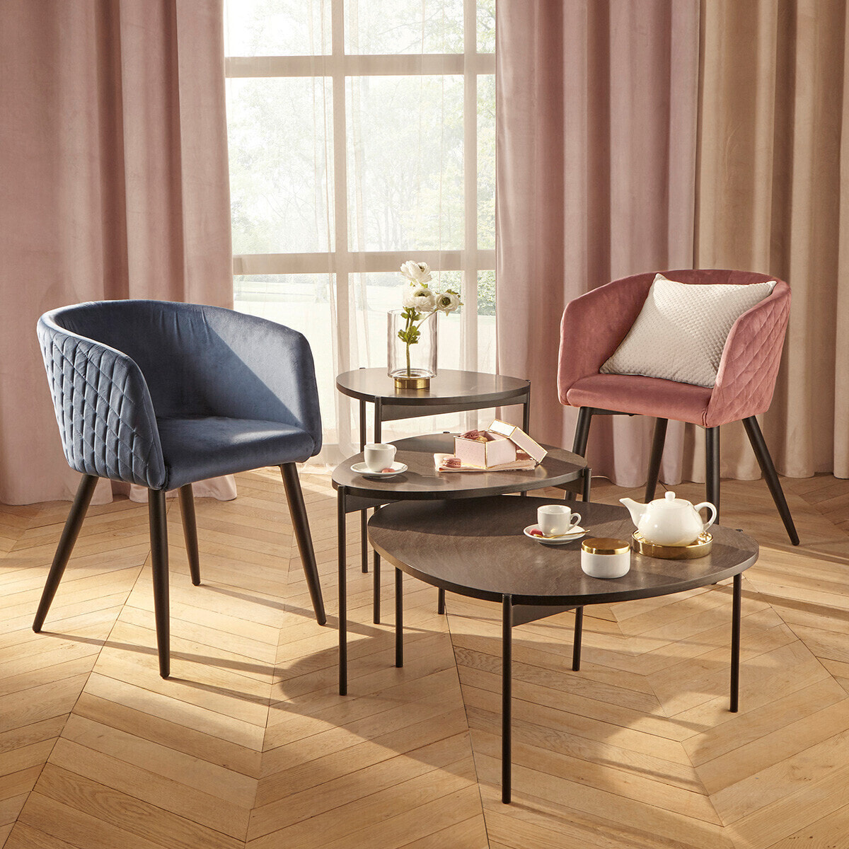 Coussin "Dolce" - velours - bleu canard - 40x40 cm