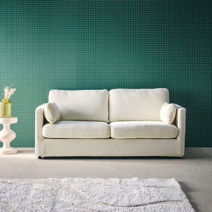 Canapé 2 places déhoussable tissu blanc L 198 x P 88 x H 85cm - Neo