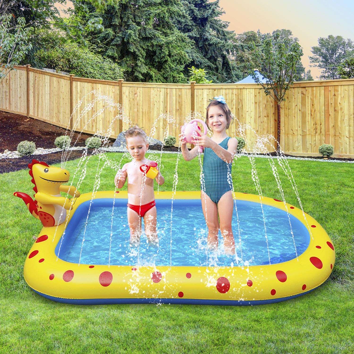 Piscina Splash Pad con irrigatori laterali e acqua sputata Dinosaur. 170x110 cm.