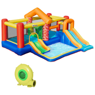 Castillo Hinchable con 2 Toboganes 2 Camas de Salto y Piscina para Niños +3 Años Incluye Inflador y Bolsa de Transporte para Interior Exterior 380x370x230 cm Multicolor