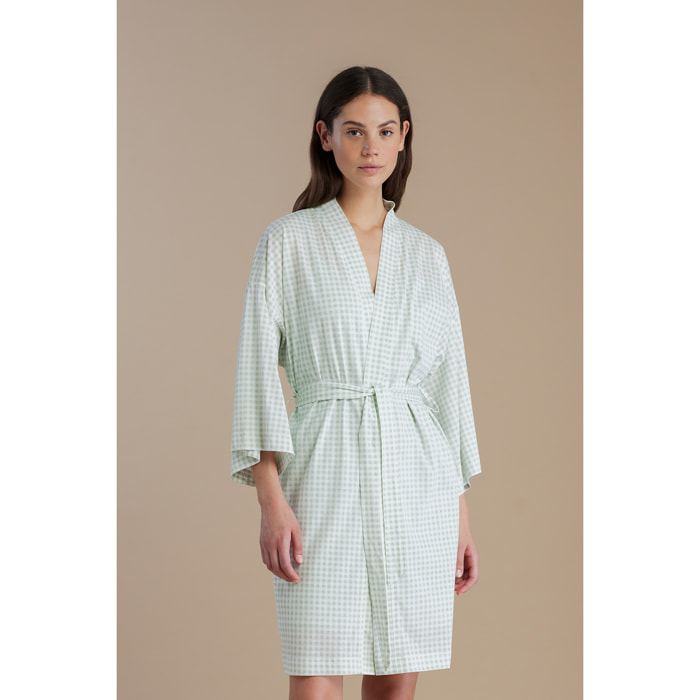Vestaglia donna in cotone con maniche ampie e cintura in vita articolo vichy Noidinotte