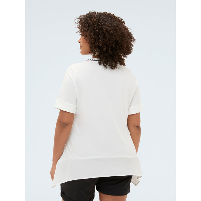 Fiorella Rubino - Camiseta de punto con detalle de ganchillo - Blanco