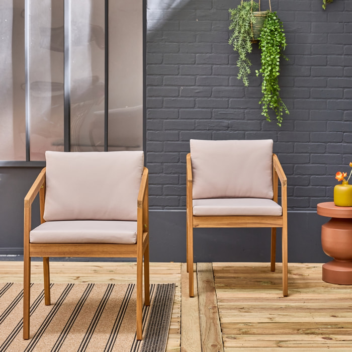 Lot de 2 fauteuils de jardin beige ZAMARA en bois d'acacia. 53 x 62 x 73 cm