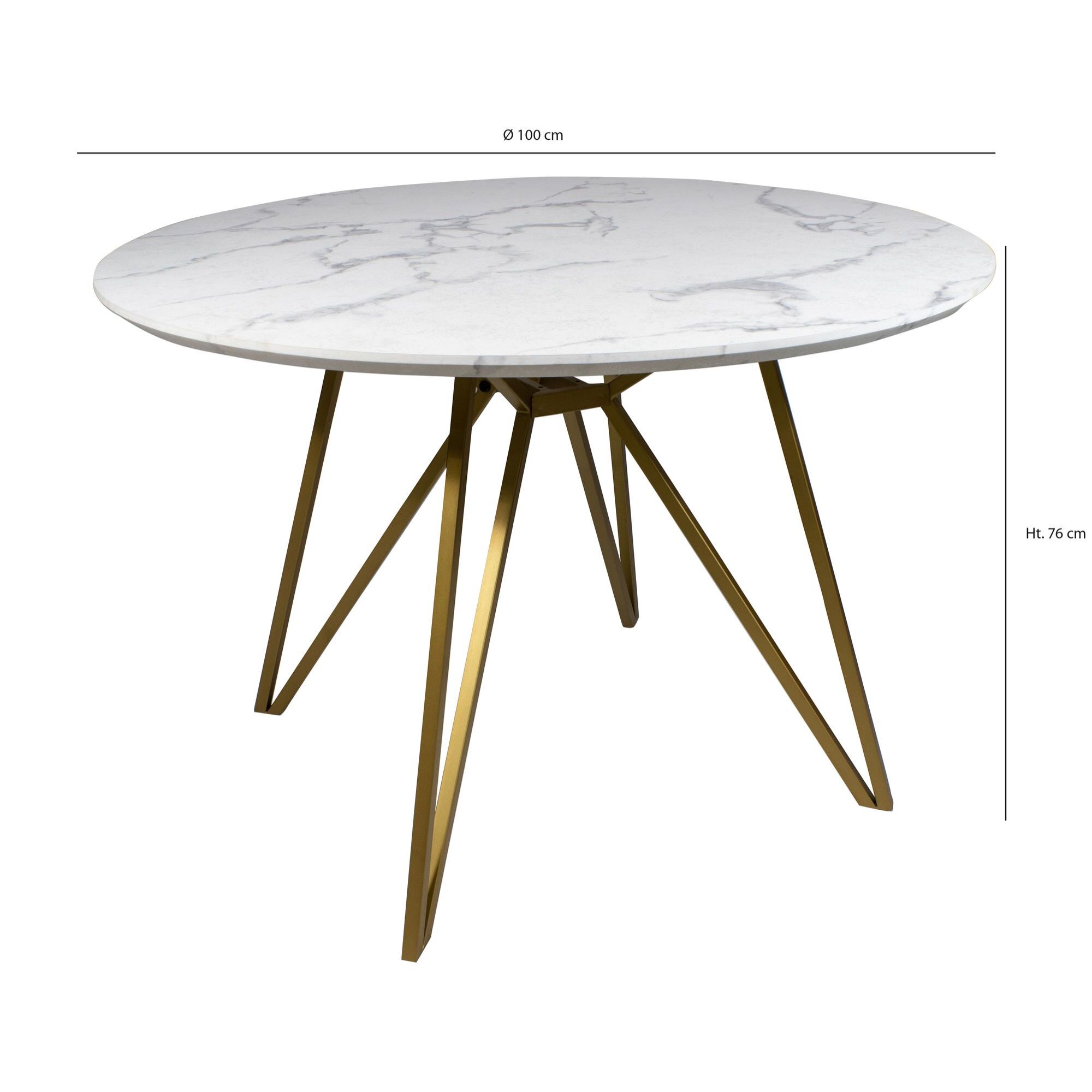 TABLE EFFET MARBRE PIEDS MÉTAL DORÉ Ø100CM X H76CM HOXTON