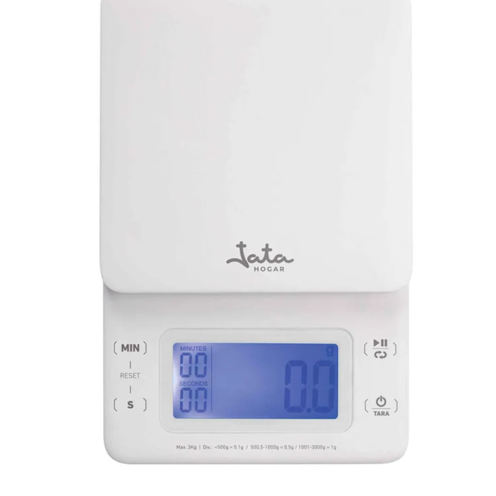 Báscula de cocina JATA HBAL1775 de 3 kg. Alta precisión. Con visor LCD. Imán trasero