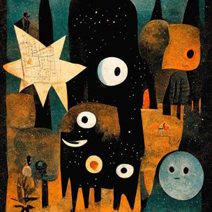 Affiche enfant la nuit des jeunes monstres  Affiche + cadre en bois - Chêne