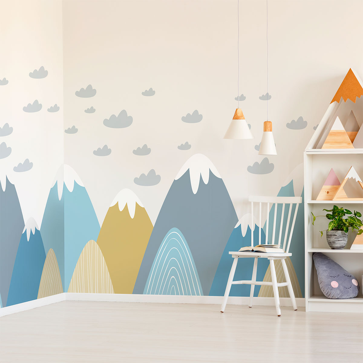 Stickers muraux enfants - Décoration chambre bébé - Autocollant Sticker mural géant enfant montagnes scandinaves BLANKA