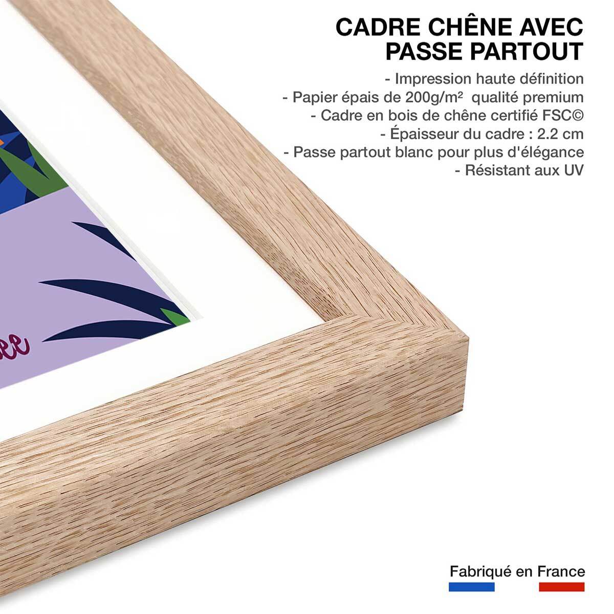 Poster retro le soleil de la cote d'azur Affiche + cadre en bois - Chêne