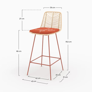 Lot de 2 chaises pour îlot central 66 cm en rotin et tissu orange - Tamara