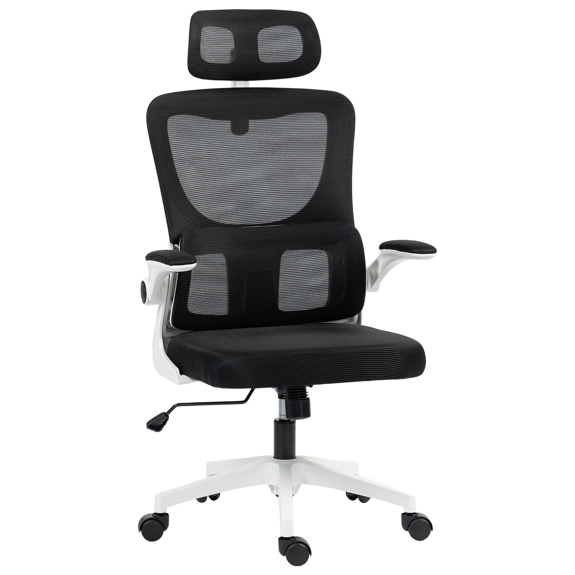 Fauteuil de bureau ergonomique réglable - fonction bascule, support lombaires, tétière ajustable - blanc noir