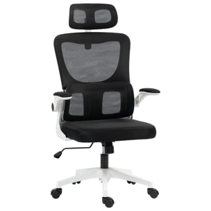 Fauteuil de bureau ergonomique réglable - fonction bascule, support lombaires, tétière ajustable - blanc noir