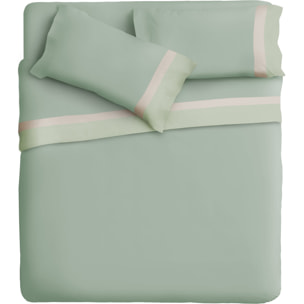 Completo letto doppia balza RASO IPERSAN Puro Cotone Verde/Panna fondo Salvia