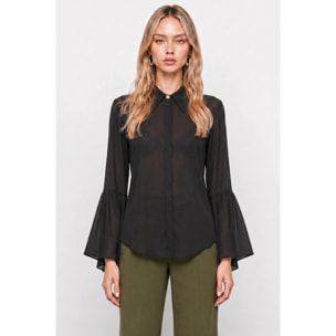 Kocca - Blusa semitrasparente in viscosa con maniche svasate Donna