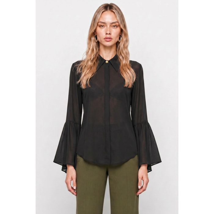 Kocca - Blusa semitrasparente in viscosa con maniche svasate Donna