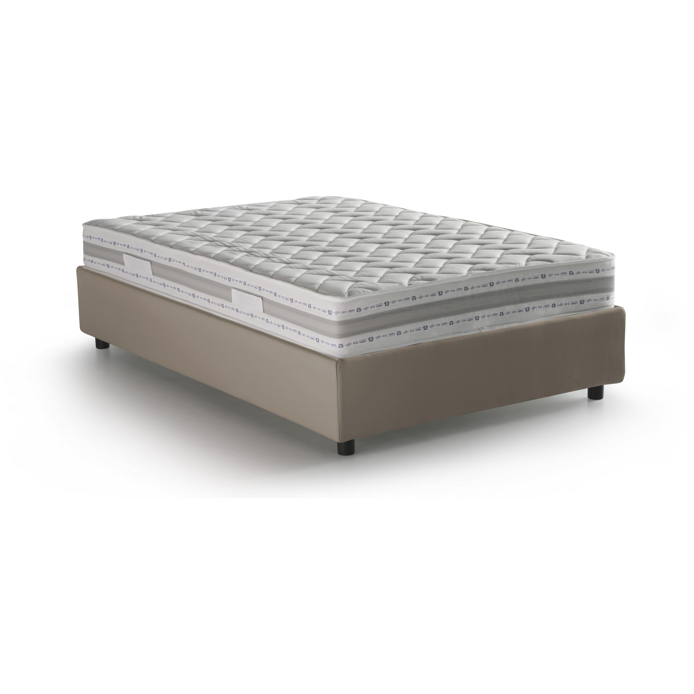 Letto piazza e mezza Sara, Letto contenitore con rivestimento in ecopelle, 100% Made in Italy, Apertura frontale, con materasso Cm 120x200 incluso, Tortora