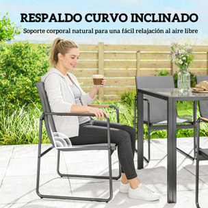 Conjunto de Mesa y Sillas Jardín de 7 Piezas, Muebles Jardín Exterior con Mesa de Vidrio Templado, 6 Sillas Transpirables Decorativas, Marco de Acero Resistente a la Intemperie, Gris