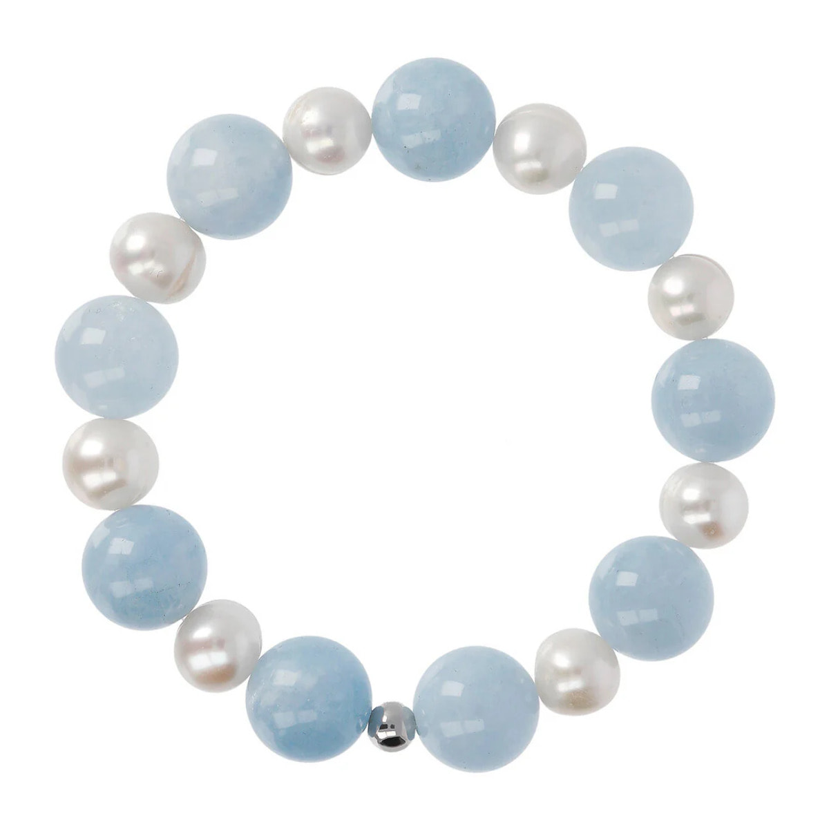 Bracciale Elastico con Quarzo Blu e Perle d'Acqua Dolce Bianche Ø 9.5/10.5 mm