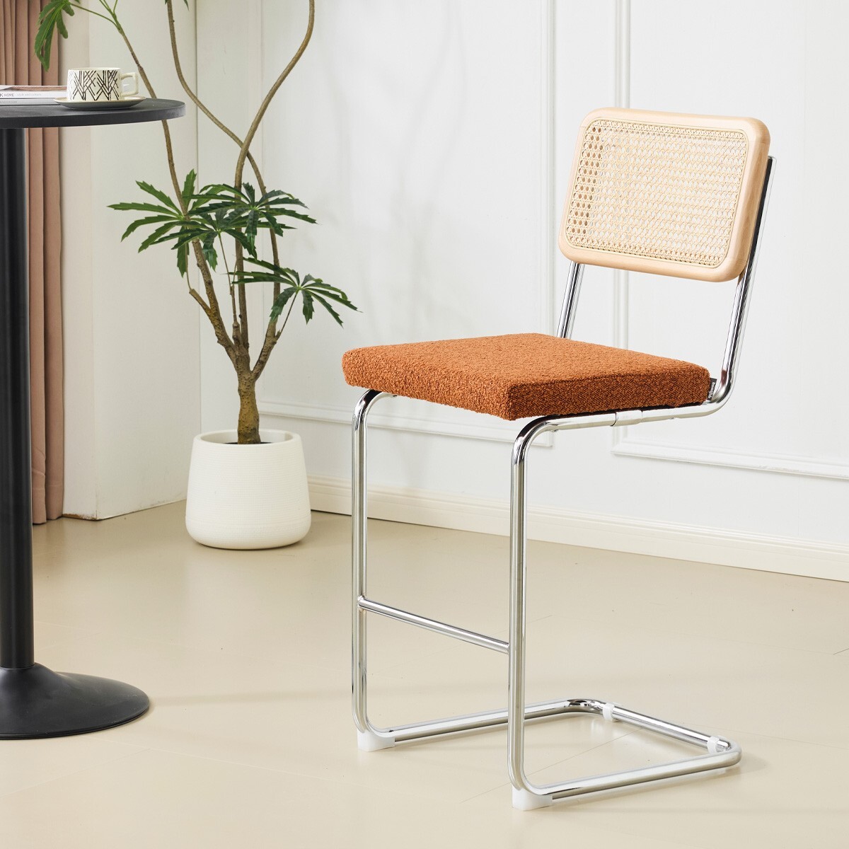 Lot de 2 tabourets de bar en cannage et tissu bouclé - MUSE