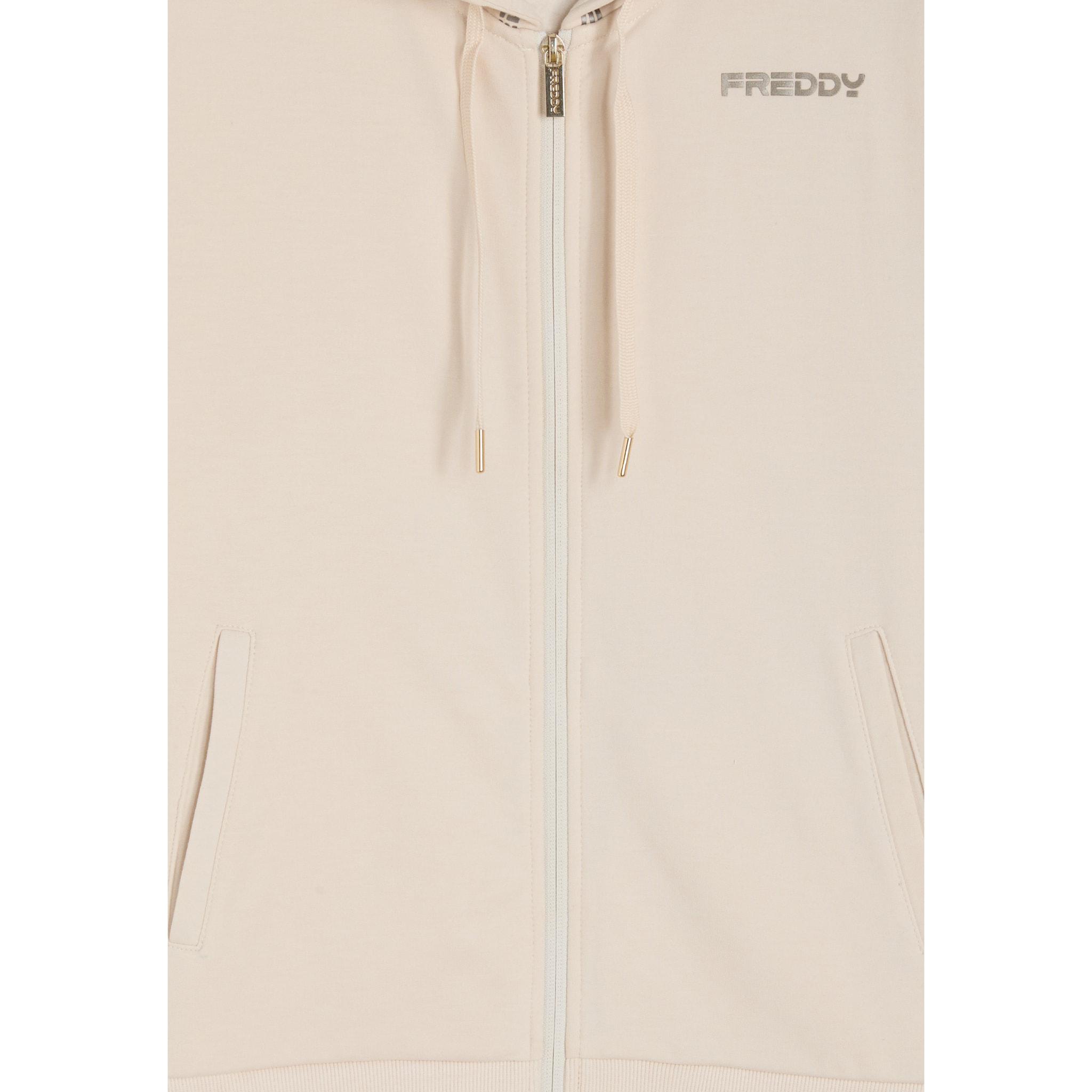 Tuta con cappuccio decorato da logo dorato a contrasto