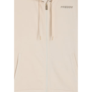 Tuta con cappuccio decorato da logo dorato a contrasto