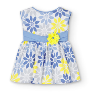 Vestido de satén niña estampado, flores, azul, mangas cortas