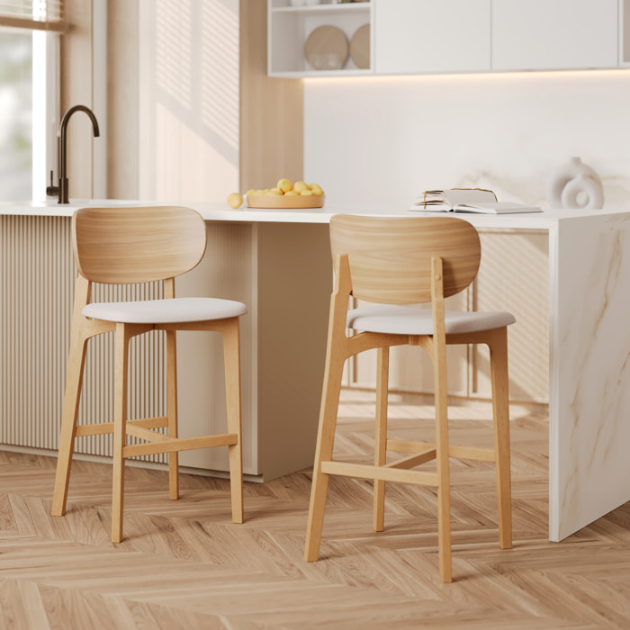 Lot de 2 chaises pour îlot central 66 cm en bois et tissu beige - Aria