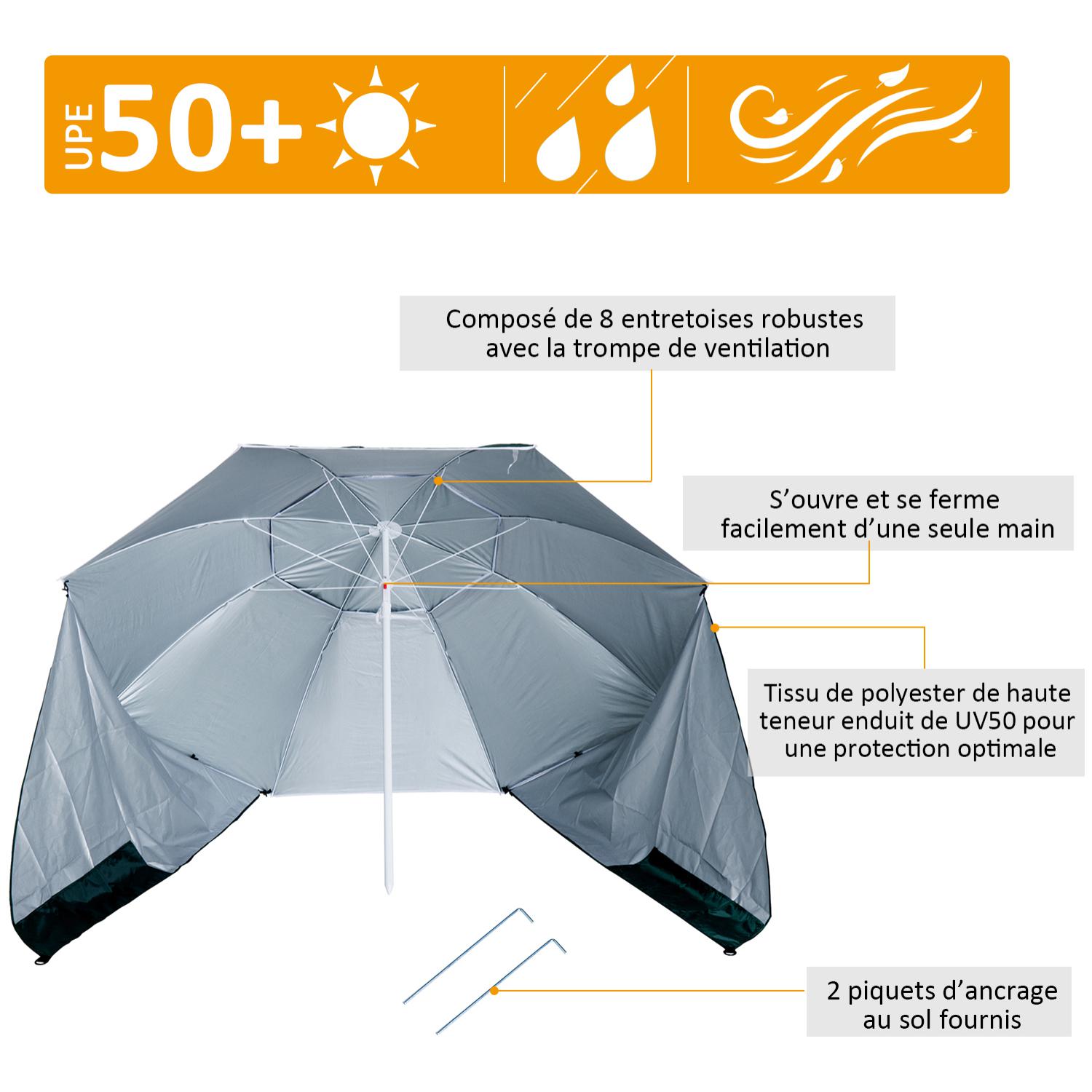 Parasol abri solaire ?2,1 x 2,22H cm protection UPF 50 + sac transport fourni vert foncé