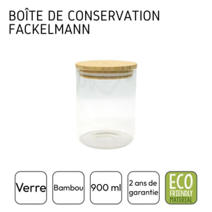 Ensemble de 2 Boîtes de conservation en verre avec couvercle en Bambou Fackelmann Eco Friendly