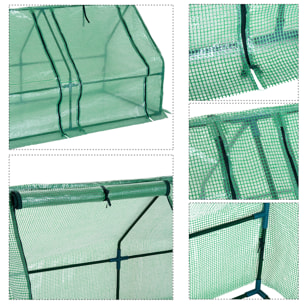 Mini serre de jardin 270L x 90l x 90H cm acier PE haute densité 140 g/m² anti-UV 3 fenêtres avec zip enroulables vert