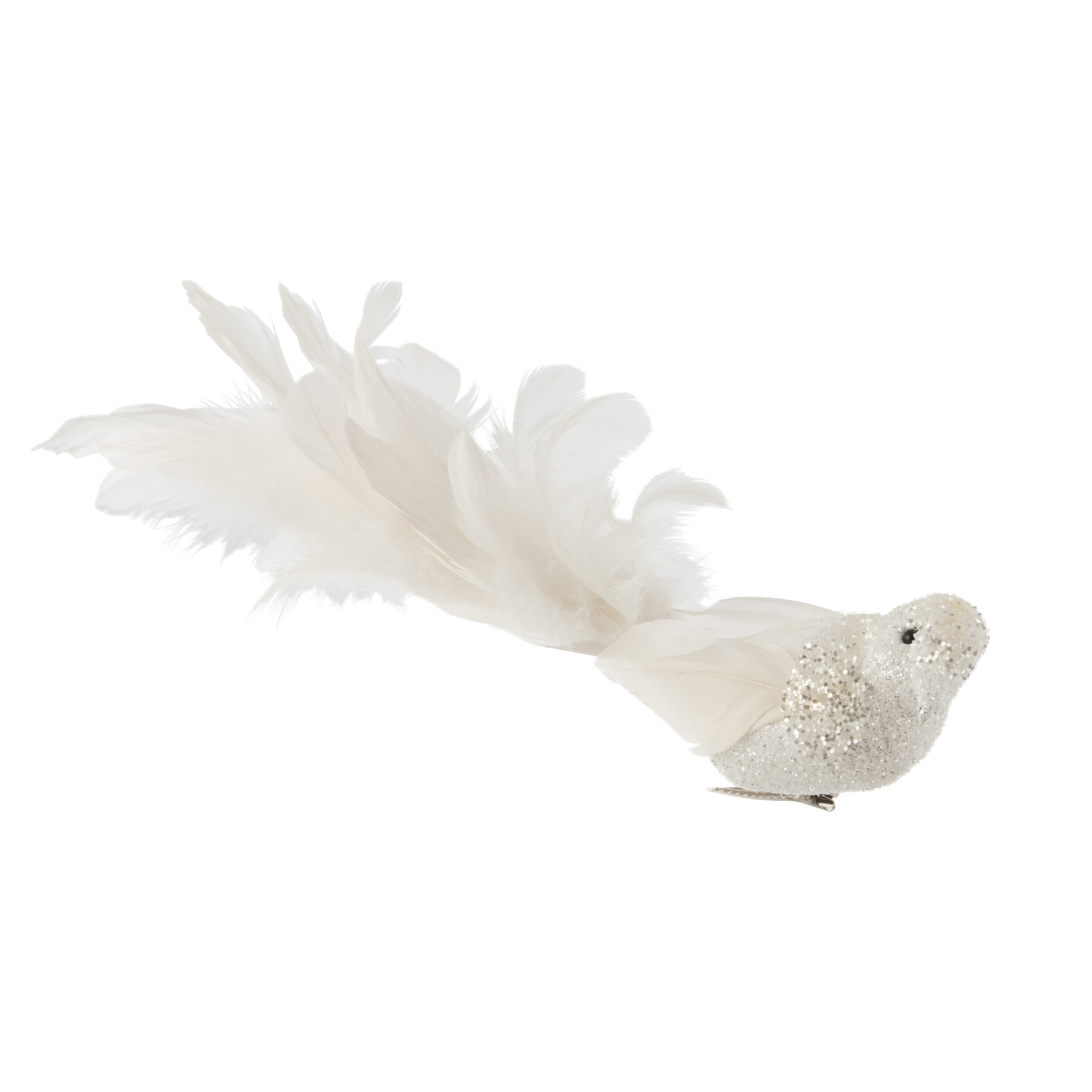 J-Line figuur - oiseau + clip - plumes - blanc - large