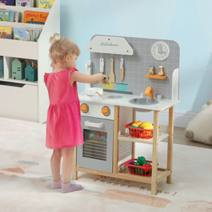 Cocina de Juguete para Niños +3 Años Cocinita Infantil Cocinita de Madera Infantil con Sonido Fogón Horno Grifo Fregadero y Accesorios de Cocina Gris