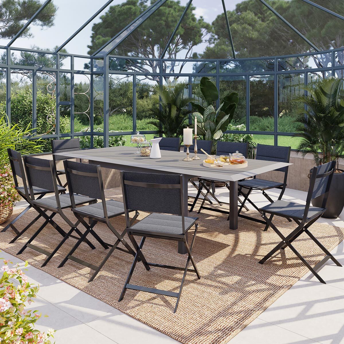 Table de jardin extensible Allure Effet bois muscade & Graphite